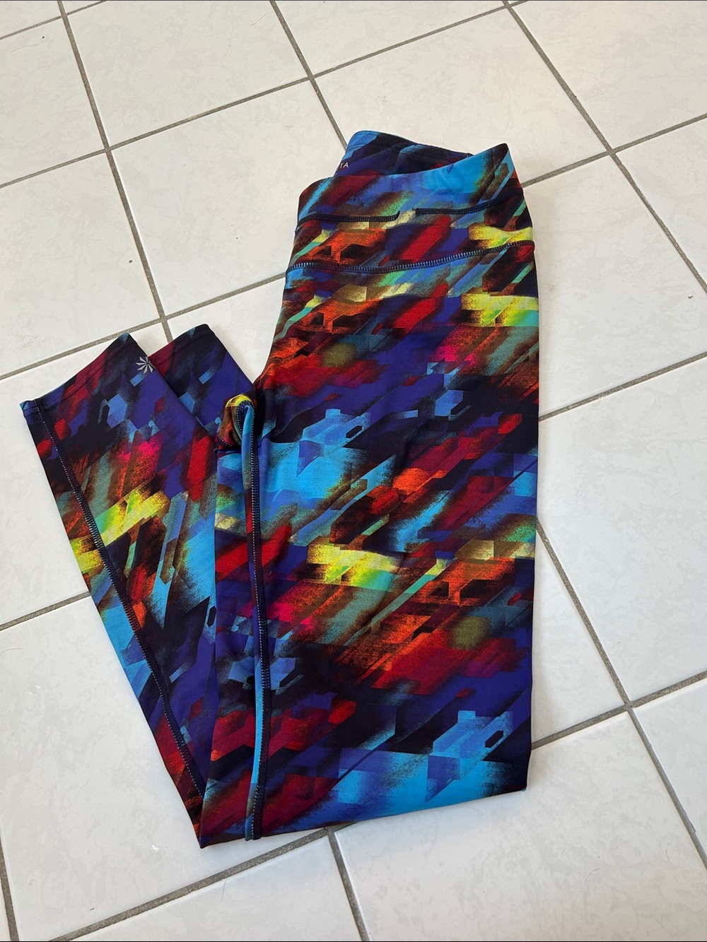 Athleta Multicolor Blue-Red Abstract Leggings